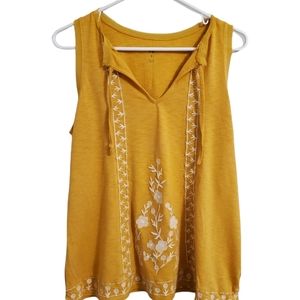 Mustard Yellow Embroidered Floral Tank by Dip Size Small